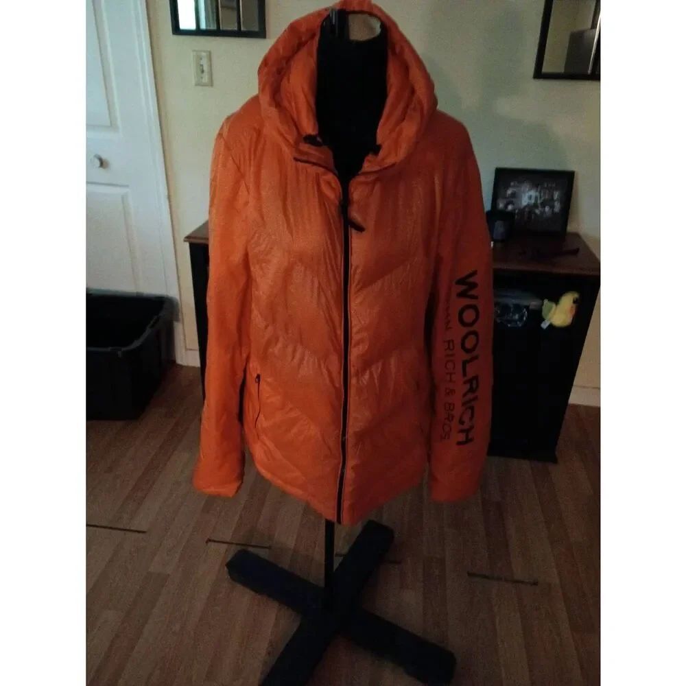 Woolrich Teton Lightweight Men's Down Puffer Jacket Size Large Orange Packable